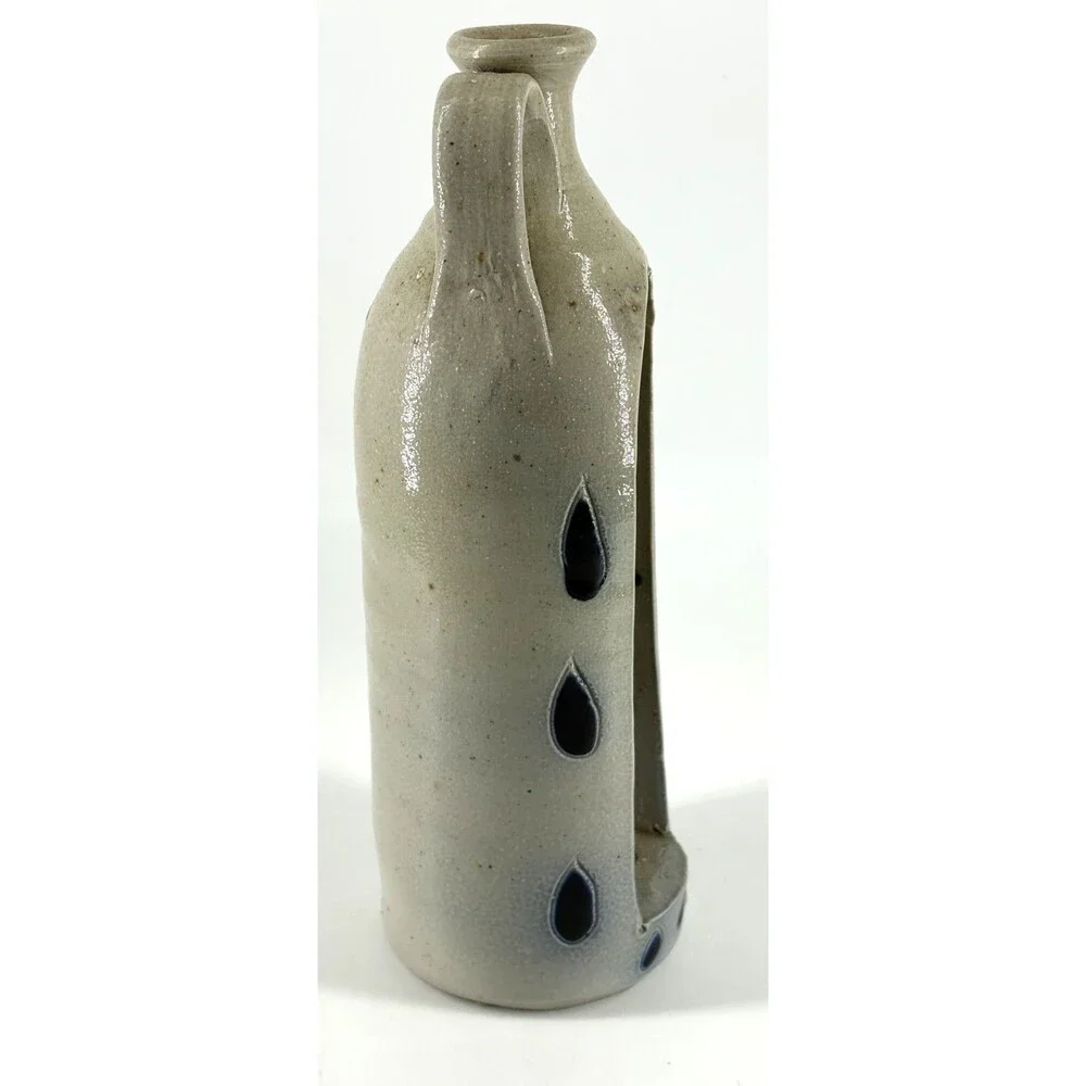 Vintage Williamsburg Pottery Salt Glazed Hand Made Candle Holder Cobalt Blue